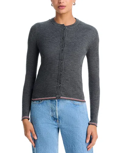 Thom Browne Ribbed Striped Edge Cardigan In Gray