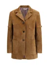 Thom Browne Ribbed Suede Jacket In Brown