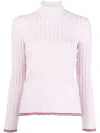 Thom Browne Ribbed Cashmere Turtleneck Sweater In Pink