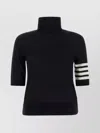 Thom Browne Black Short Sleeve Sweater With 4-bar Detail In Wool Woman In Black