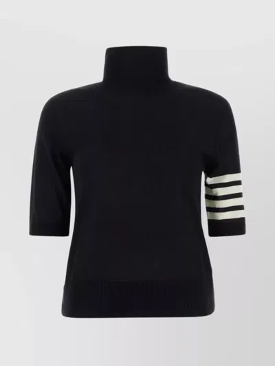 THOM BROWNE RIBBED TURTLENECK WITH BUTTONED HEM SLITS