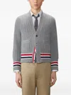 Thom Browne Striped V-neck Cardigan Front Pockets In Gray