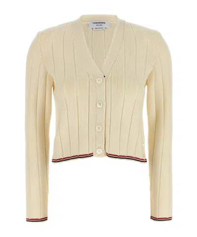 THOM BROWNE RIBBED WOOL CARDIGAN