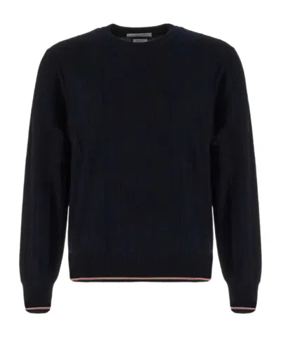 Thom Browne Wool Blend Crew Neck Sweater Ribbed In Blue
