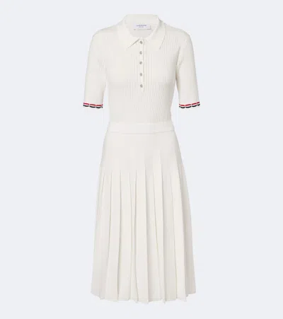 Thom Browne Ribbed-knit Pointelle Cotton Polo Dress In White