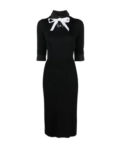 Thom Browne Ribbon-bow Layered Knit Dress In Black