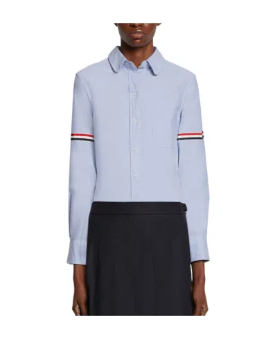 Thom Browne Ribbon-trim Long-sleeve Shirt In Blue