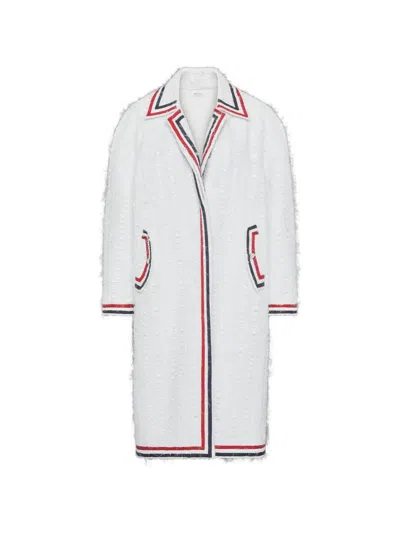 Thom Browne Ribbon Tweed Raglan Coat In White
