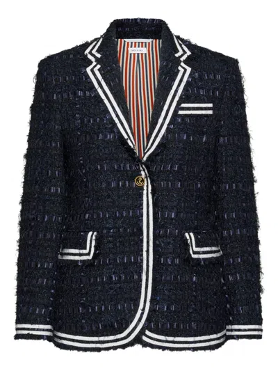 Thom Browne Ribbon Tweed Sportcoat In Blue