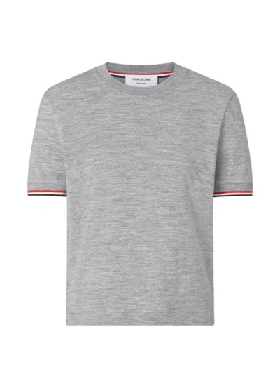 Thom Browne Wool Blend T Shirt Crew Neck Trim In Gray