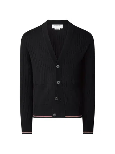 Thom Browne Rib-stitch Rwb-stripe Cardigan In Black
