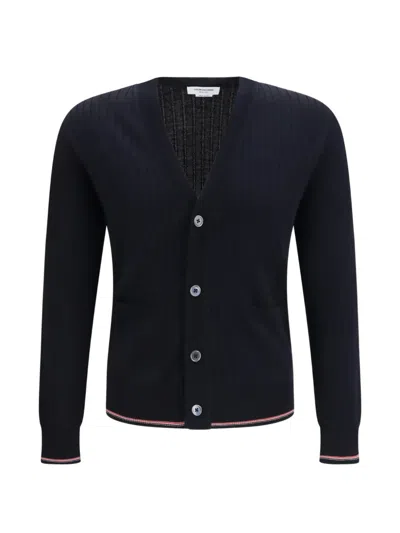 Thom Browne Rib-stitch V-neck Wool Cardigan In 블루