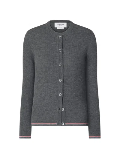 Thom Browne Merino Wool Rib Stitch Cardigan In Gray
