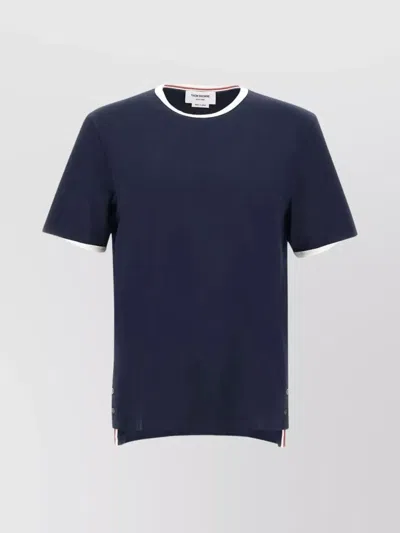 Thom Browne Ringer T-shirt Crew Neck Contrast Trim In Blue