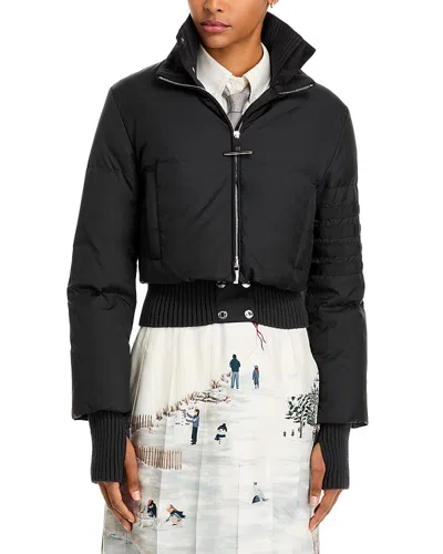 Thom Browne Ripstop Cropped Down Bomber Jacket In Black