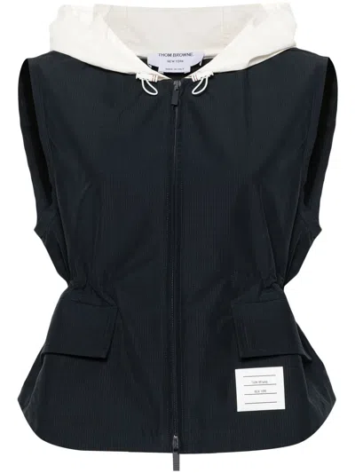 Thom Browne Ripstop Hooded Gilet In Blue
