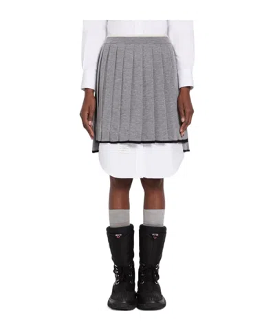Thom Browne Ripstop Pleated Miniskirt In Gray