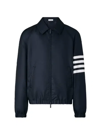 Thom Browne Shiny Ripstop 4-bar Track Jacket In Blue