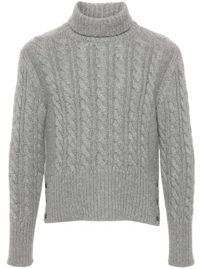 Thom Browne Roll-neck Cable-knit Jumper In Grey