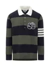 Thom Browne Khaki & Navy Striped Polo In Green