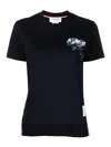 Thom Browne Navy Blue Rose-embroidered Cotton T-shirt In Dark Blue