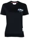 Thom Browne Rose-embroidered Cotton T-shirt In Navy