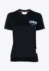 Thom Browne Navy Blue Rose-embroidered Cotton T-shirt In Navy