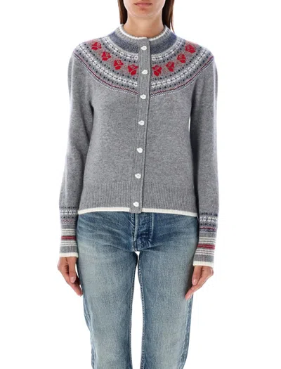 Thom Browne Rose Icelandic Fair-isle Intarsia Cardigan In Gray