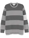 Thom Browne Rose Icon Intarsia Striped Sweater In Grey