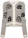 Thom Browne Gray Donegal Cable & Rose Cropped Cardigan In Grey