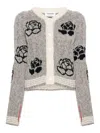 Thom Browne Gray Donegal Cable & Rose Cropped Cardigan In Gris