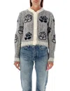 Thom Browne Gray Donegal Cable & Rose Cropped Cardigan In Lt Grey