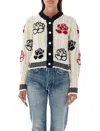 Thom Browne Off-white Donegal Cable & Rose Cropped Cardigan In White