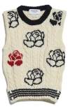 Thom Browne White Donegal Cable Check & Rose Vest In White