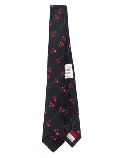 Thom Browne Rose Pattern Silk Tie In 蓝色