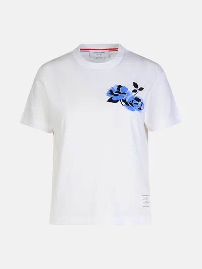 Thom Browne Floral-print Cotton T-shirt In White