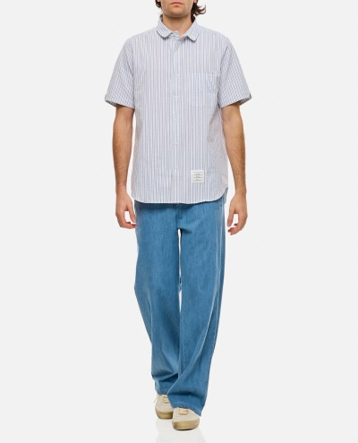 Thom Browne Round Collar Cotton Shirt In Sky Blue