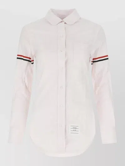 Thom Browne Round Collar Curved Hem Shirt University Stripe In White