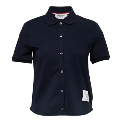 Thom Browne Round Collar Rib Cuff Button Shirt In Black