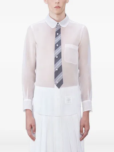 Thom Browne Round-collar Sheer Shirt In White