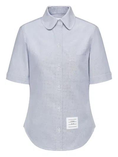 Thom Browne Round-collar Short-sleeve Shirt In Blue