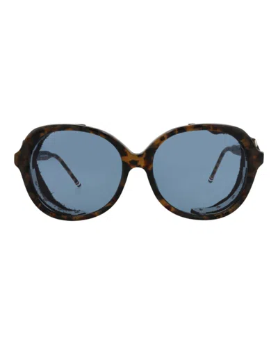 Thom Browne Round-frame Acetate Sunglasses In Tortoise Blue