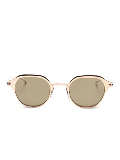 Thom Browne Round-frame Clip-on Glasses In Gold