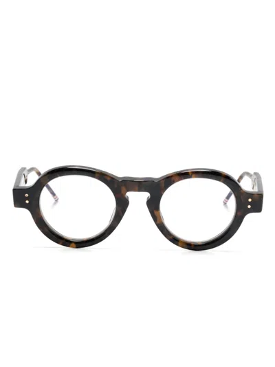 Thom Browne Brille Mit Rundem Gestell In Braun