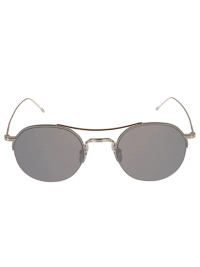Thom Browne Round Frame W/ Top Bar Sunglasses In Silver Black Enamel W