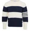 Thom Browne Rugby Stripe Jersey Stitch Boat Neck Pullover In White