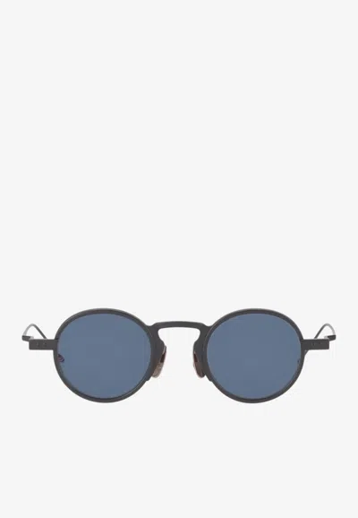 Thom Browne Round Sunglasses In Titanium In Blue