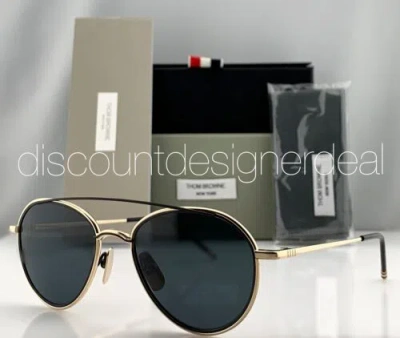 Pre-owned Thom Browne Round Sunglasses Tb-109-a-t-gld-blk Black Gold Frame Dark Gray Lens