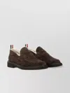 Thom Browne Round Toe Suede Loafers With Penny Strap