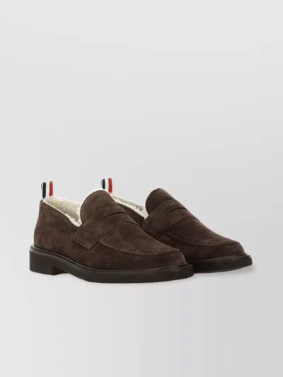 Thom Browne Round Toe Suede Loafers With Penny Strap